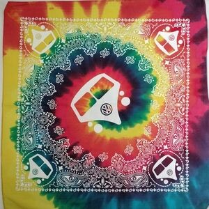 Tie Dye Hippy Bandana Scarf With Cars and Paisley Cotton 20x20 Yellow Red Green